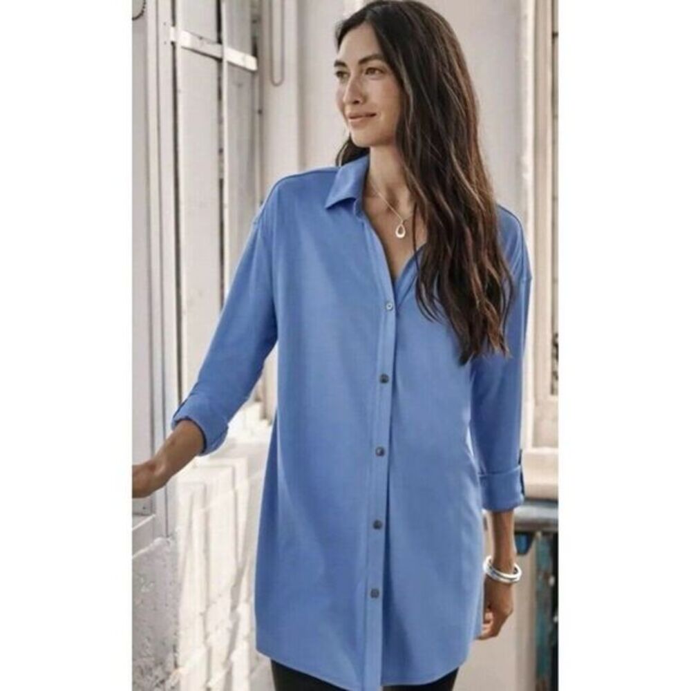 NWT J. Jill Blue Button Down BEACH Shirt